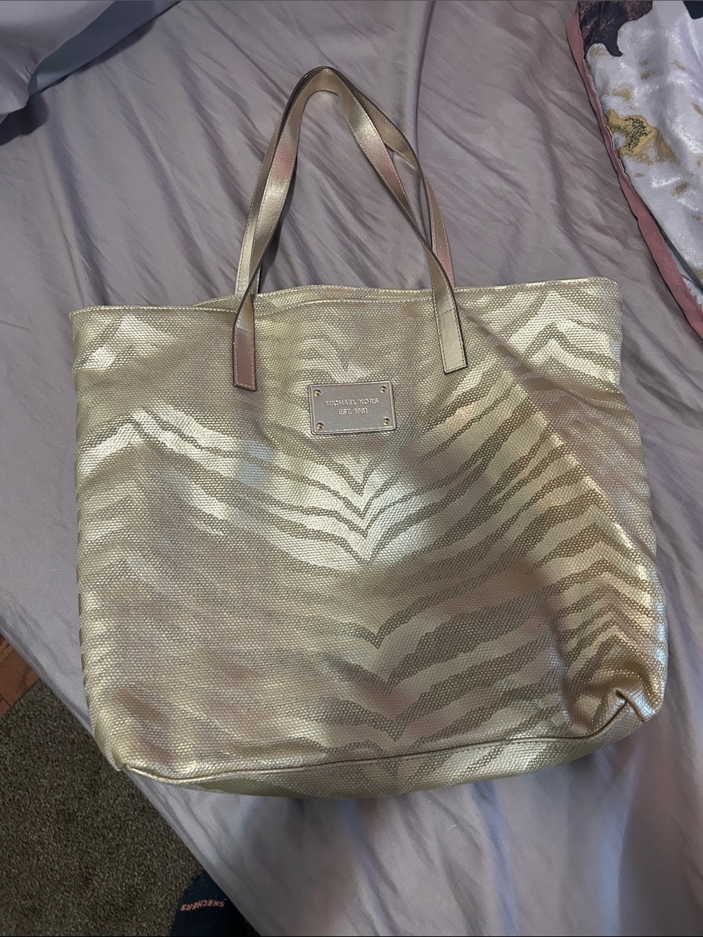Michael Kors Metallic Gold Zebra-Pattern Tote